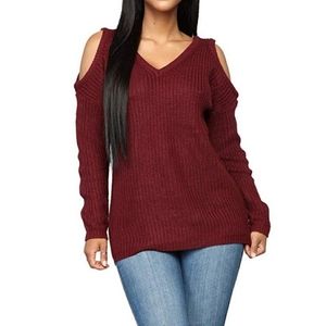 Hunter Green Cold Shoulder Sweater